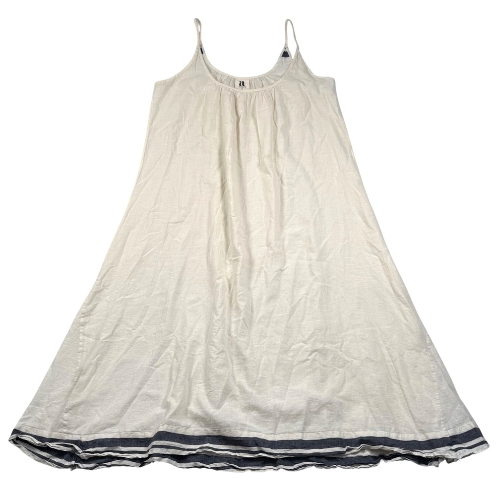 AISH Midi Dress Women OS Cream Cotton Spaghetti Strap Striped Hem Boho Relaxed